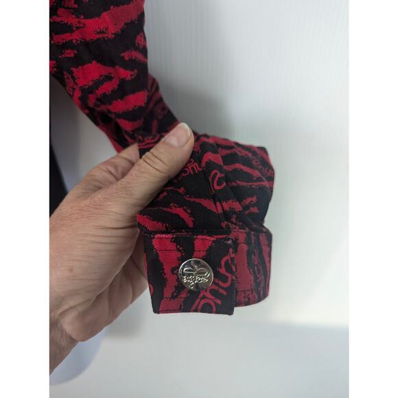 Vintage Y2K Enyce Cropped Jacket Red Black Animal Print Logo Ruched Size M - Picture 6 of 9